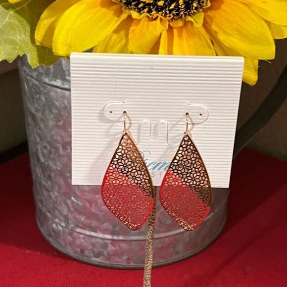 Premier Designs Copper Leaf Fishhook Earrings #PDER1 - Picture 2 of 7